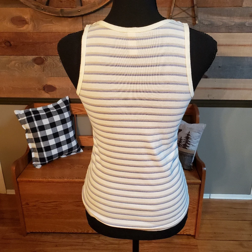 J Crew White & Grey Striped Sleeveless Top